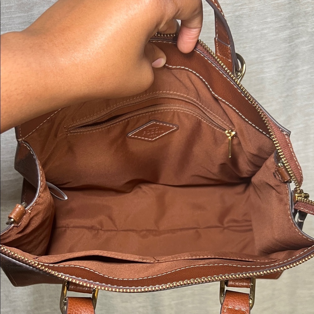 Fossil Rich Rust Brown Leather Satchel Top Handle Bag - Picture 10 of 16